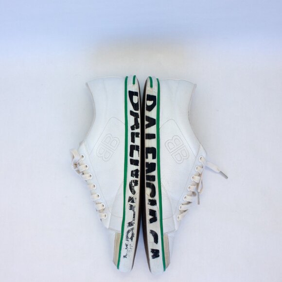 650$ BALENCIAGA - Match Tennis Distressed Leather Sneakers - Men - White Size 10 - Picture 7 of 16